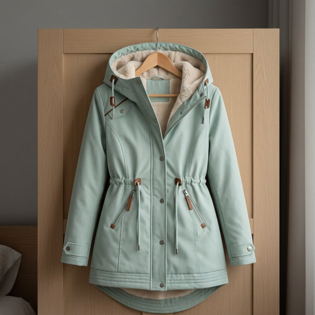 Ada lined hood longline parka - front view
