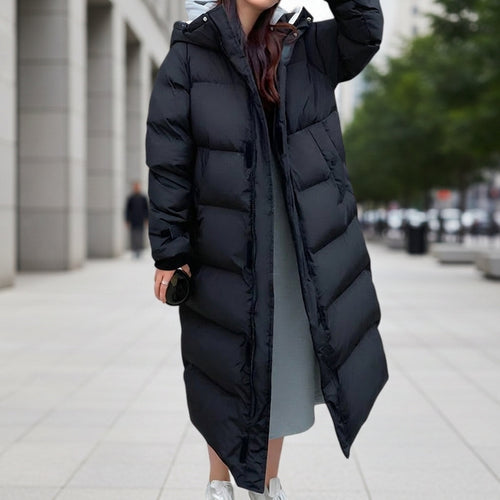 Alba long quilted hooded puffer parka - front view