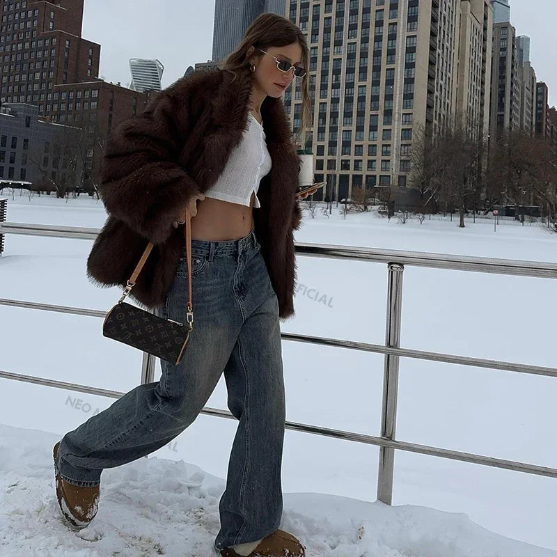 Clara fluffy gradient faux fur coat - view 4