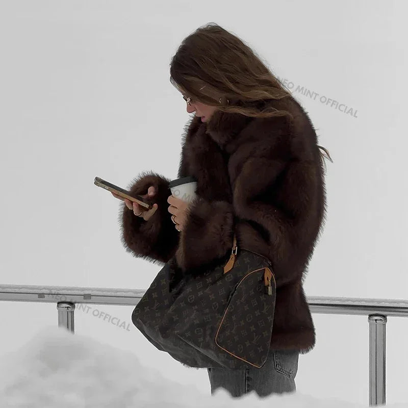 Clara fluffy gradient faux fur coat - view 5