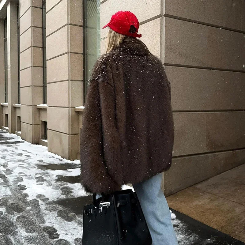 Clara fluffy gradient faux fur coat - view 3