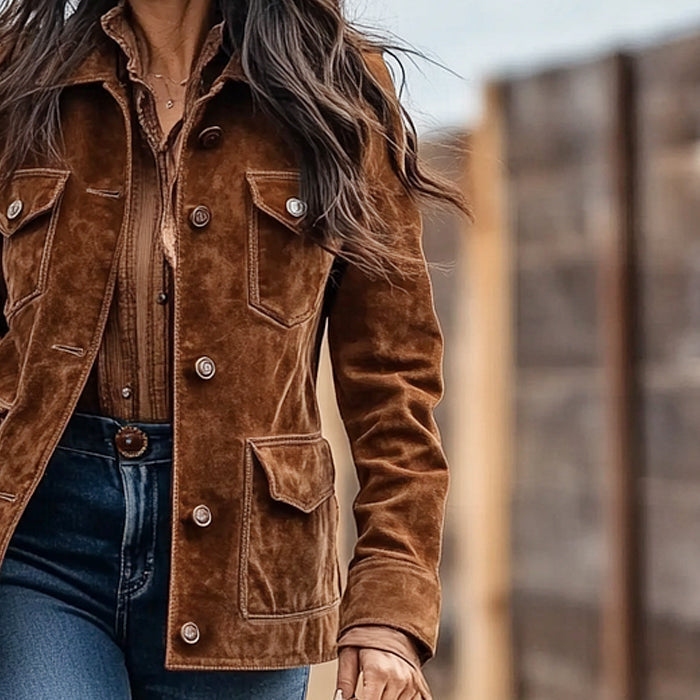 Sierra western button front suede look jacket - view 2