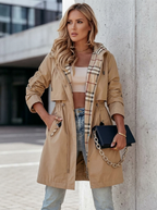 Fern plaid lined hooded trench coat - front view