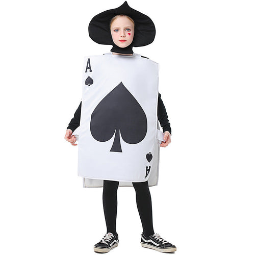 Kids Ace of Spades playing card Halloween costume with black spade on white tabard