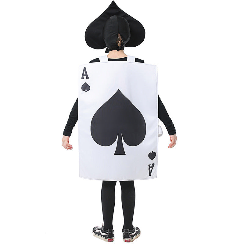 Kids Ace of Spades playing card Halloween costume with black spade on white tabard - view 4