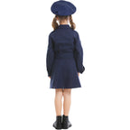 Girls navy police costume dress with self-tie sash, silver badge and matching peaked hat - view 4