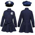 Girls navy police costume dress with self-tie sash, silver badge and matching peaked hat - view 6