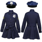 Girls navy police costume dress with self-tie sash, silver badge and matching peaked hat - view 6