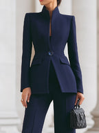 Longline stand-collar blazer with matching wide-leg trousers - view 2
