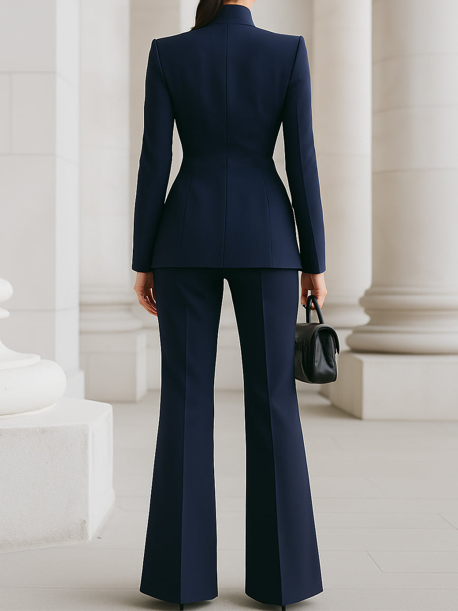 Longline stand-collar blazer with matching wide-leg trousers - view 5