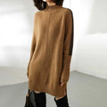Oversized turtleneck sweater dress with contrast stripe raglan sleeves and ribbed high-low hem - view 2