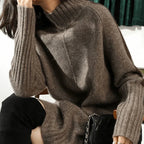 Oversized turtleneck sweater dress with contrast stripe raglan sleeves and ribbed high-low hem - view 5
