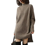 Oversized turtleneck sweater dress with contrast stripe raglan sleeves and ribbed high-low hem - view 6