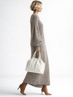 Chunky knit oversized maxi sweater dress with crew neck and balloon sleeves - view 2