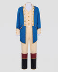 Men's colonial Halloween costume with blue tailcoat, gold buttons, cream vest and banded pants - view 3