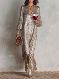 Aliyah sparkly sequin holiday party maxi dress with long sleeves
