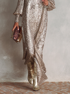 Aliyah sparkly sequin holiday party maxi dress with long sleeves - view 11