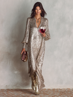 Aliyah sparkly sequin holiday party maxi dress with long sleeves - view 12