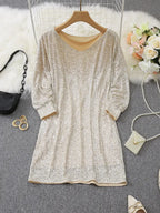 Long sleeve off-shoulder sequin mini dress - view 10