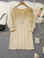 Long sleeve off-shoulder sequin mini dress - view 11
