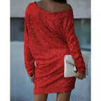 Long sleeve off-shoulder sequin mini dress - view 2