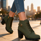 Lace-up platform ankle boots with chunky block heel, gold buckle strap and side zip - view 13