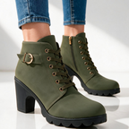 Lace-up platform ankle boots with chunky block heel, gold buckle strap and side zip - view 2