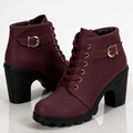 Lace-up platform ankle boots with chunky block heel, gold buckle strap and side zip - view 3