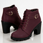 Lace-up platform ankle boots with chunky block heel, gold buckle strap and side zip - view 3