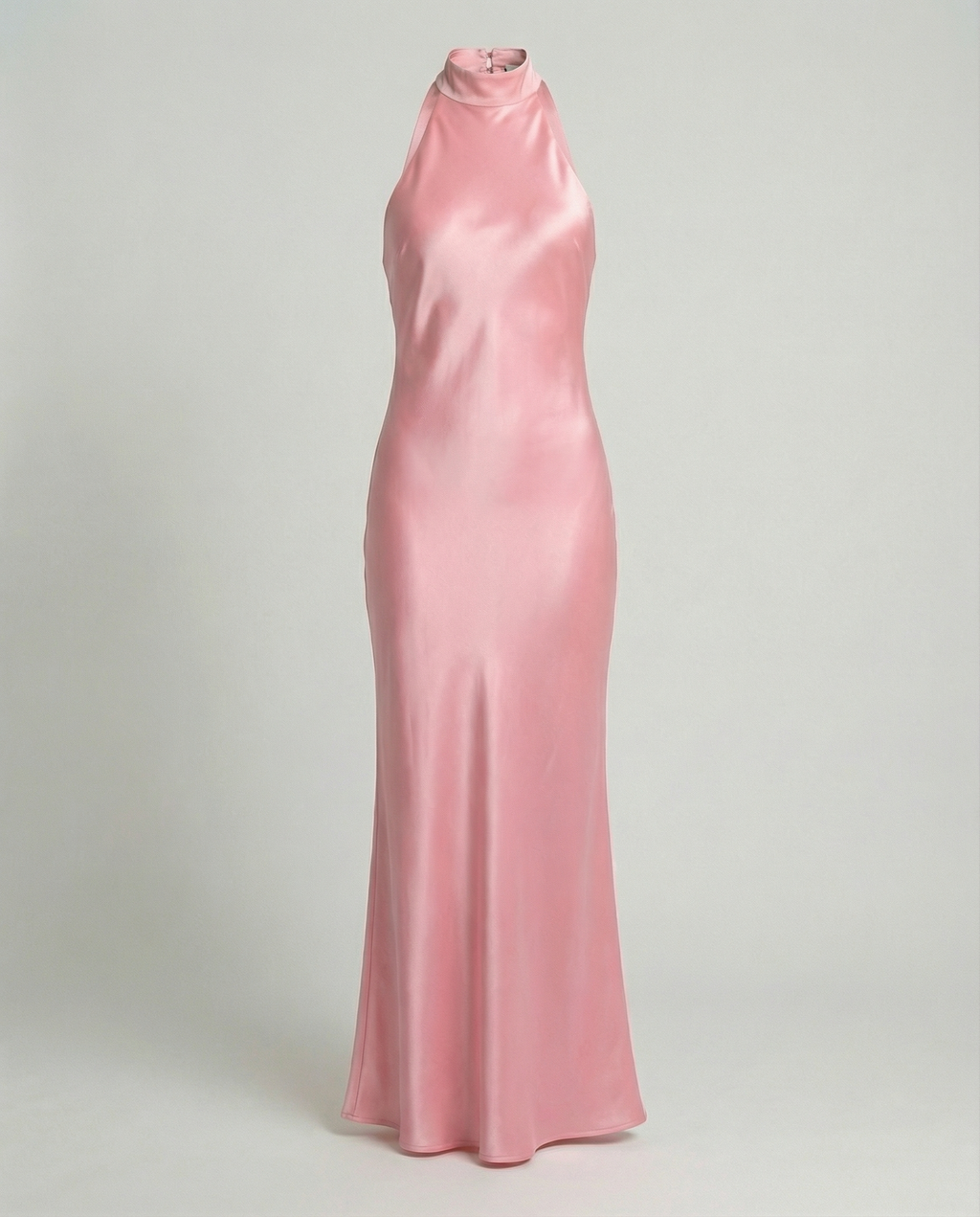 Halter neck satin maxi dress with high mock neckline - view 3