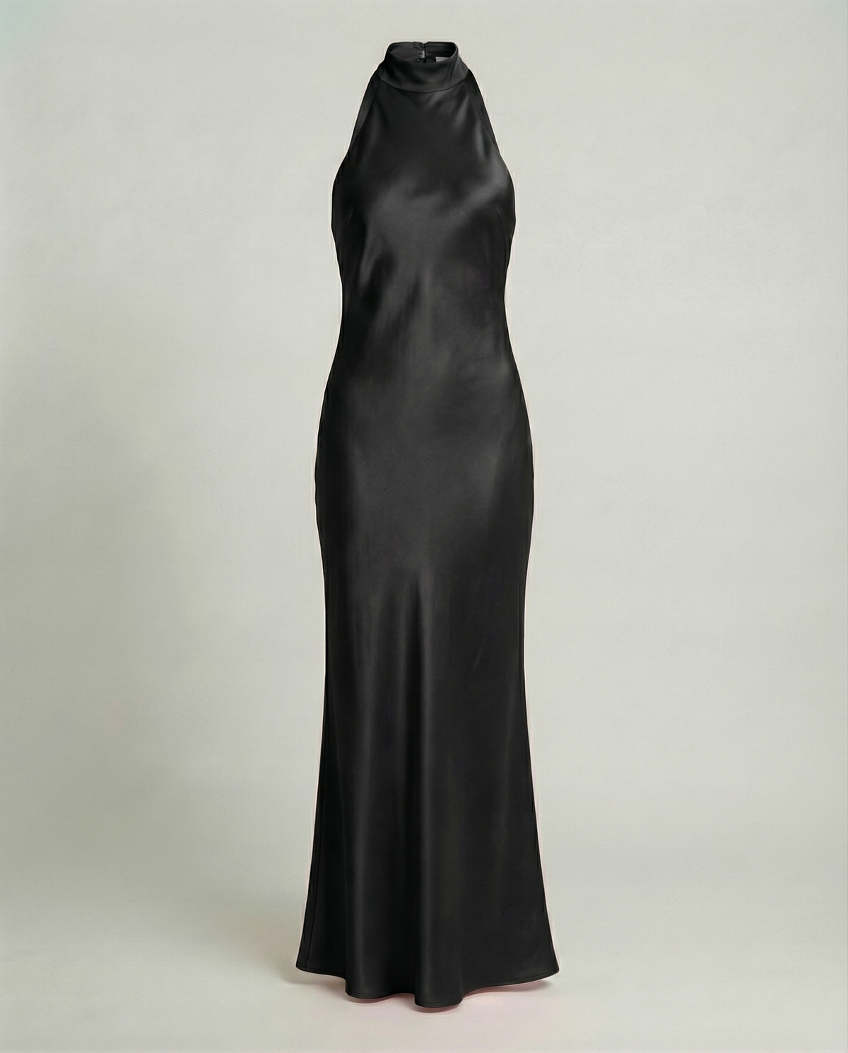 Halter neck satin maxi dress with high mock neckline - view 8
