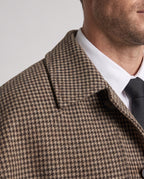Men's detective Halloween costume with brown houndstooth caped long coat and deerstalker hat - view 2