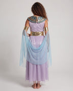 Women's lavender Egyptian queen Halloween costume with beaded collar, gold belt and blue chiffon drapes - view 4