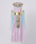 Women's lavender Egyptian queen Halloween costume with beaded collar, gold belt and blue chiffon drapes - view 5