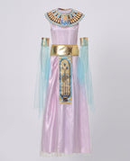 Women's lavender Egyptian queen Halloween costume with beaded collar, gold belt and blue chiffon drapes - view 5