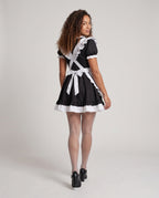Women's maid Halloween costume dress with ruffled white apron and puff sleeves - view 3