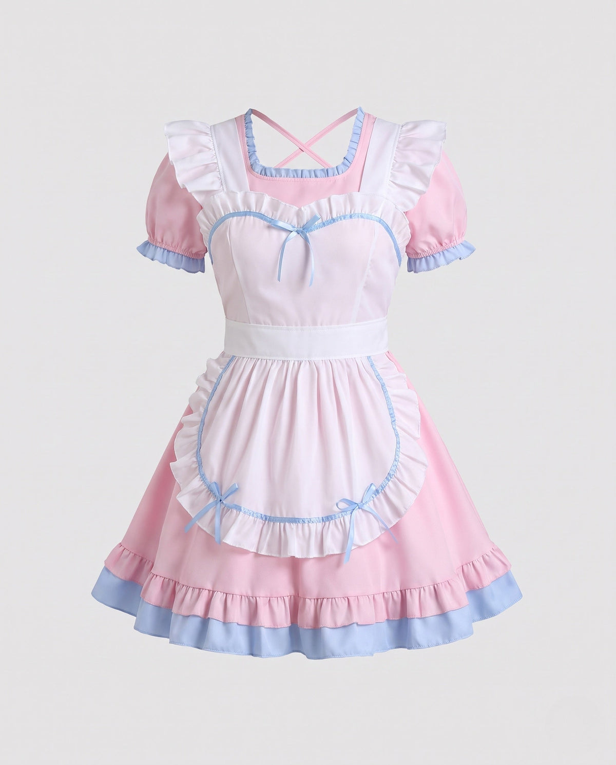 Women's maid Halloween costume dress with ruffled white apron and puff sleeves - view 4