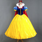 Women's princess Halloween costume with velvet bodice, puff sleeves, long satin skirt and cape