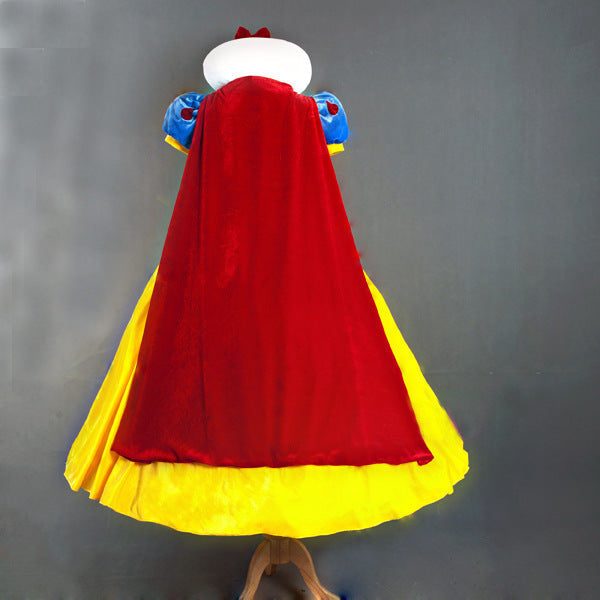 Women's princess Halloween costume with velvet bodice, puff sleeves, long satin skirt and cape - view 2