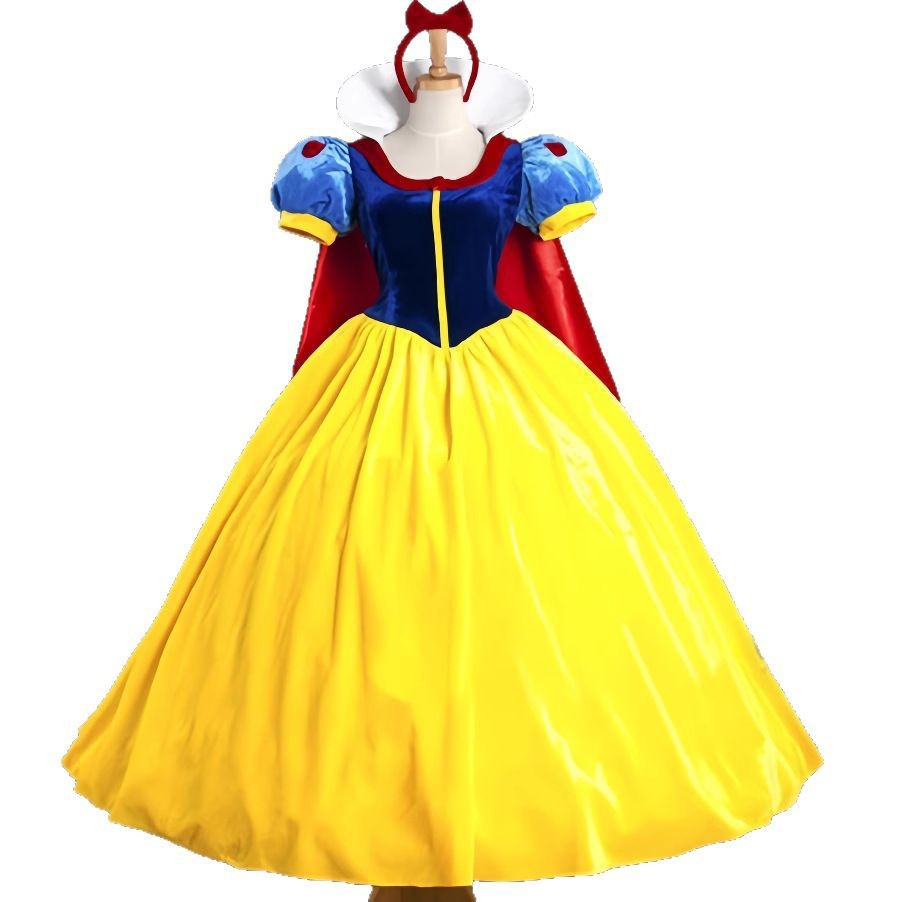Women's princess Halloween costume with velvet bodice, puff sleeves, long satin skirt and cape - view 5