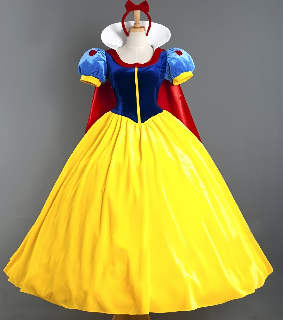 Women's princess Halloween costume with velvet bodice, puff sleeves, long satin skirt and cape - view 7