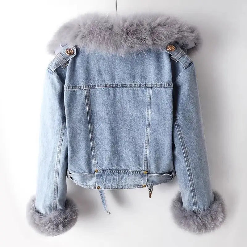 Annika cropped faux fur collar denim jacket - view 3