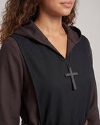 Women's hooded nun Halloween costume robe with contrast front panel - view 2