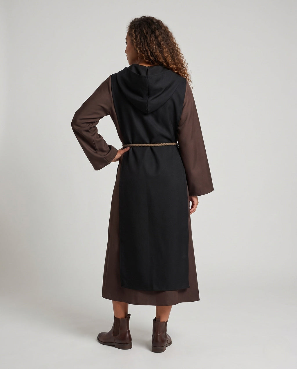 Women's hooded nun Halloween costume robe with contrast front panel - view 3