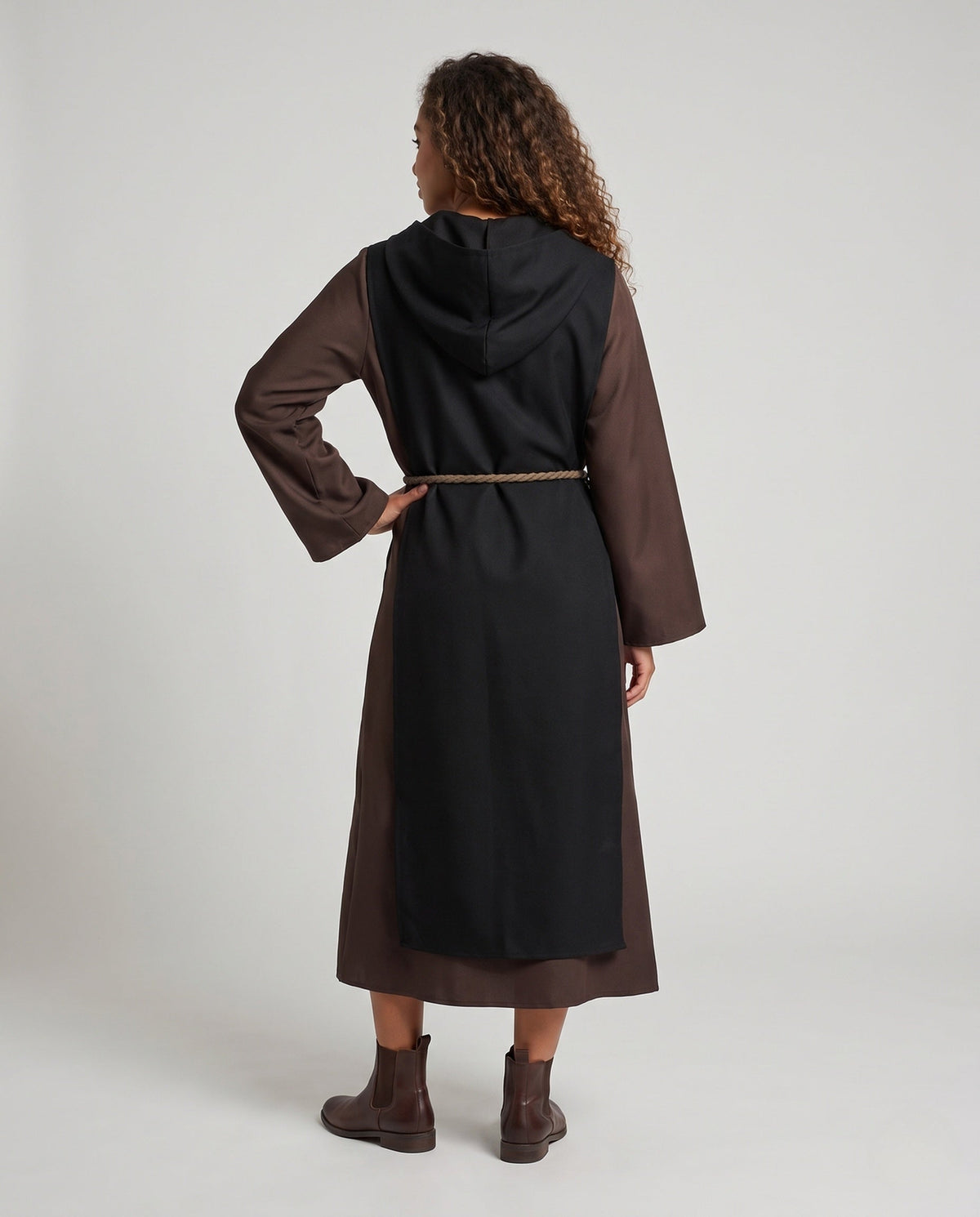 Women's hooded nun Halloween costume robe with contrast front panel - view 3
