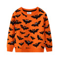 Kids orange crew neck sweatshirt with all-over black bat print