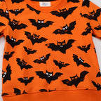 Kids orange crew neck sweatshirt with all-over black bat print - view 3