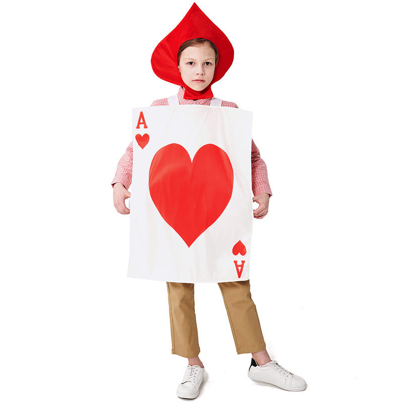 Kids ace of hearts playing card Halloween costume with red spade hood - view 2