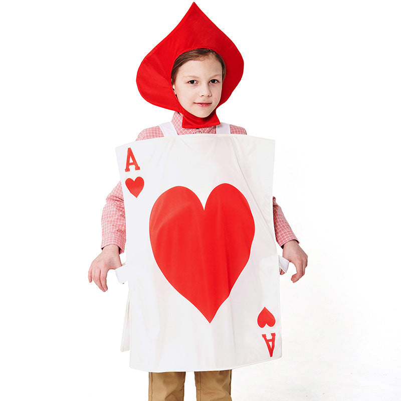 Kids ace of hearts playing card Halloween costume with red spade hood - view 3