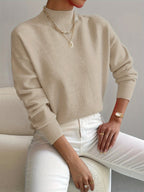 Women's drop shoulder turtleneck sweater in a soft knit with ribbed collar and cuffs - view 5